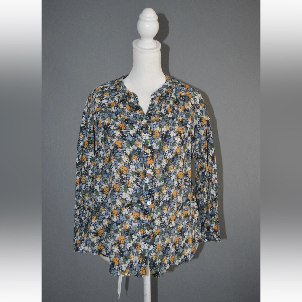 J. Jill Sz XS Petite Floral Print Multicolor 3/4 Sleeve Top